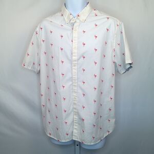 Cactus Man Shirt Mens XL White Flamingo Embroidered Tropical Resort Casual Prep